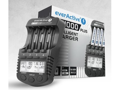 everActive™ NC-1000 PLUS viedais lādētājs Ni-MH (AA, AAA), ietilpības mērīšana, atjaunošana, 12V/220V