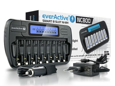 everActive™ NC-1000 PLUS viedais lādētājs Ni-MH (AA, AAA), ietilpības mērīšana, atjaunošana, 12V/220V