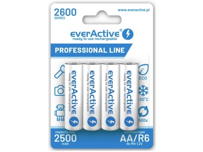 everActive™ R06/AA akumulatori 1.2V everActive Professional line Ni-MH 2600 mAh iepakojumā 4 gb.