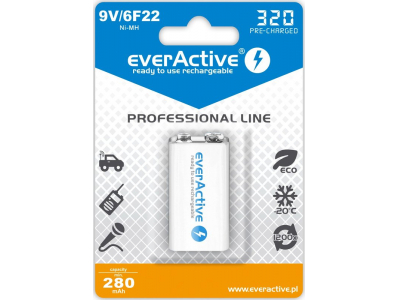 everActive™ AK9.eA.PL1; 6F22/9V akumulatori 8.4V everActive Professional line Ni-MH 320 mAh iepakojumā 1 gb.