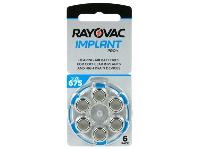 RAYOVAC Izmērs 675, Dzirdes Aparāta Baterija, 1.45V Rayovac Implant Pro Zn-Air PR44 iepakojumā 6 gb.