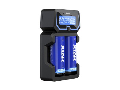 XTAR ® X2 viedais lādētājs Li-ion/Ni-MH (18650, 21700, AA, AAA), 2 ligzdas, LCD, AC/USB barošana