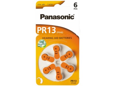 Panasonic Izmērs 13, Dzirdes Aparāta Baterija, Panasonic Zn-Air PR48 iepakojumā 6 gb.