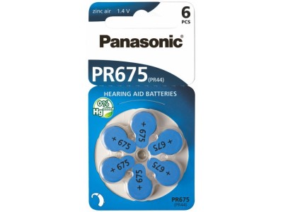 Panasonic Izmērs 675, Dzirdes Aparāta Baterija, Panasonic Zn-Air PR44 iepakojumā 6 gb.