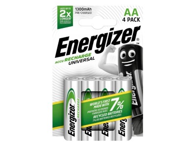 Energizer ® AA akumulatori 1.2V Energizer Recharge sērija Ni-MH HR6 1300 mAh iepakojumā 4 gb.