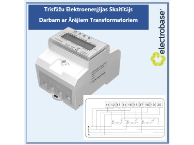 ProBase™ Trīsfāžu elektrības skaitītājs darbam ar Ārējiem Transformatoriem - 4 moduļi, 3x230/400 V, 6A