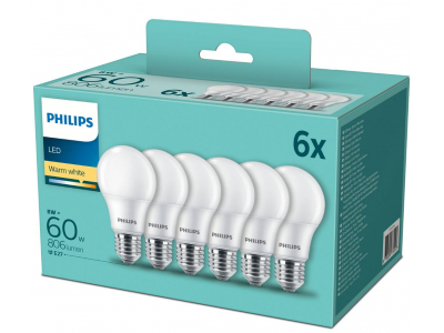  Philips LED Spuldzes 8W (60W) E27 806Lm WW FR A60 ND 6gab.