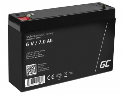Green Cell ® 6V 7Ah akumulators :: AGM : VRLA :: 6 Volti, 7 ampērstundas (Ah) :: Klemmes tips T1 (4.75mm)