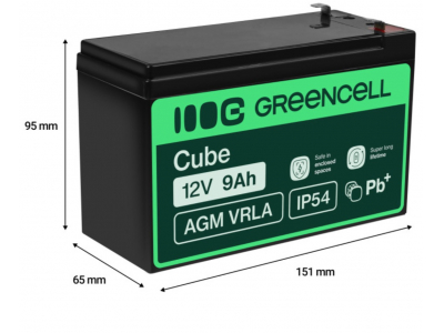 Green Cell ® Nepārtrauktās Barošanas Bloka (UPS) 12V 9Ah akumulators :: AGM : VRLA :: Klemmes tips T2 (6.35mm)