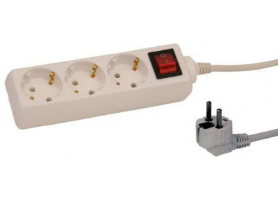 ElectroBase ® Pagarinātājs 5,0m ar slēdzi 3rozetes 3G1,0 balts 123005