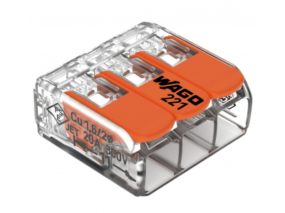 WAGO 3-kontaktu spaile 221-413 50gb. Fine-stranded conductor : 0.14 … 4 mm² / 24 … 12 AWG