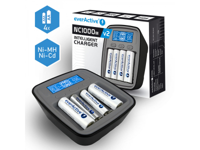 everActive™ NC-1000M v2 viedais USB-C lādētājs Ni-MH (AA, AAA), ietilpības mērīšana, atjaunošana