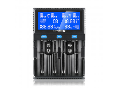 everActive™ UC-4200 viedais lādētājs Li-ion/Ni-MH/LiFePO4/9V, 2A ātrā uzlāde, LCD displejs
