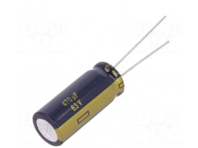  Kondensators: elektrolītiskais | zema pretestība | THT | 470uF | 63VDC | ±20%