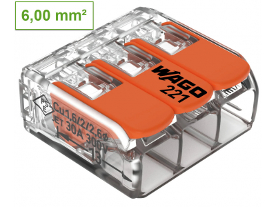 WAGO 3-kontaktu spaile 221-613 1gb. Fine-stranded conductor : 0.14 … 6 mm² / 24 … 12 AWG