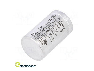  Kondensators: motors, darbināms | 6.3uF | 425VAC | Ø35x60mm | -25÷70°C | ±5%