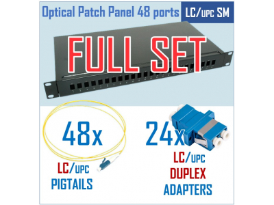  Optiskais komutācijas paneļa komplekts | 19" | 48 portiem | LC/UPC adapteri| LC/UPC pigtaili