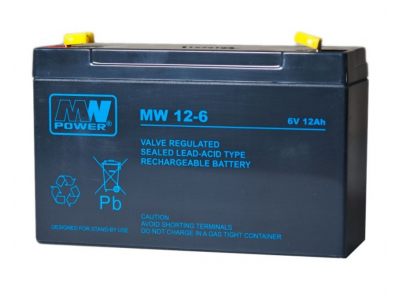 MW Power ® 6V 12Ah AGM : VRLA akumulators - 9.75x15.1x5cm | Klemmes tips T2 (6.35mm) | MW 12-6L