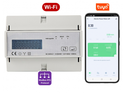 ElectroBase ® Trīs fāžu elektrības skaitītājs | Multi tarifu | Wi-Fi | Tuya aplikācija | Iebūvēts Relejs | Modbus