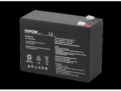 Vipow UPS 12V 10Ah akumulators ::Gēla (GEL) : VRLA :: 12 Volti, 10 ampērstundas (Ah) :: T2/F2 6.35mm