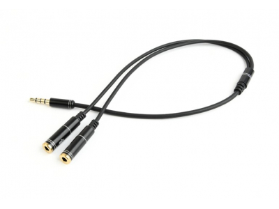  Savienotāja kabelis Jack 3,5 mm 4 kontaktu spraudnis - Jack 3,5 mm ligzda x 2 | 0,2 m | melns | CCA-
