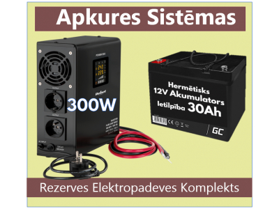 ElectroBase ® Rezerves Elektropadeves Komplekts Apkures Sistēmai UPS 300W + 12V 30Ah akumulators