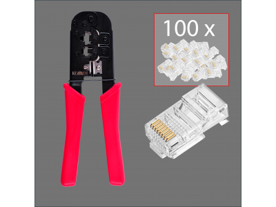  Komplekts - Universāls Krimpēšanas instruments + 100gab CAT5E RJ45 spraudņi