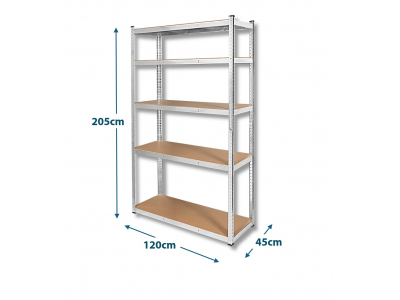 REBEL ™ Izturīgs, transformējams metāla plaukts 205x120x45 cm, mājai, birojam, garāžai, sudrabaini cinkots