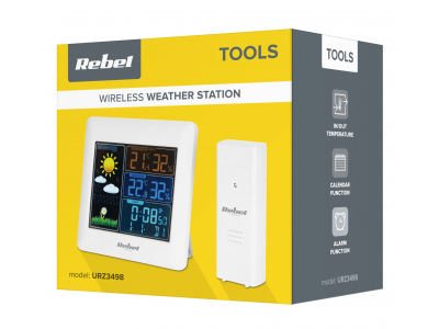 REBEL ™ Bezvadu Meteo stacija ar ārējo sensoru un krāsainu displeju