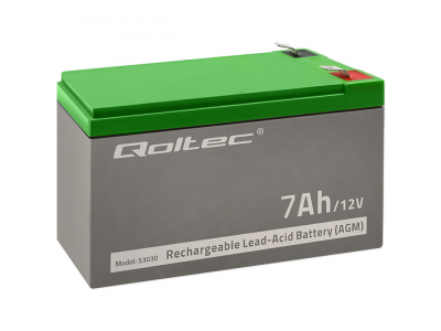 Qoltec ® Nepārtrauktās Barošanas Bloka (UPS) 12V 7Ah AGM akumulators ::  Klemmes tips T2 (6.35mm) : 10 gadi