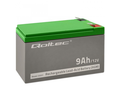 Qoltec ® Nepārtrauktās Barošanas Bloka (UPS) 12V 9Ah AGM akumulators ::  Klemmes tips T2 (6.35mm)