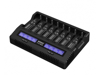 XTAR ® Profesionāls VC8S lādētājs/analizators | 8 kanāli | Li-ion/Ni-MH/LiFePO4, ietilpības tests, USB-C