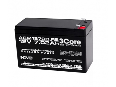 3CORE ® 12V 7.02Ah akumulators :: AGM :: 12 Volti, 7.02 ampērstundas (Ah) :: Klemmes tips T1 (4.75mm)