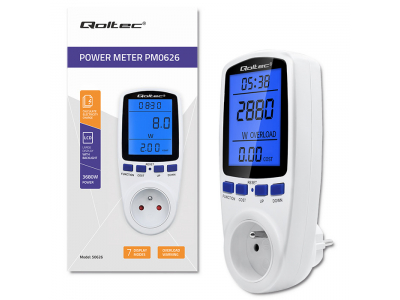 Qoltec ® Kontaktligzdas elektroenerģijas skaitītājs | 3680W | 16A | Liels apgaismots displejs