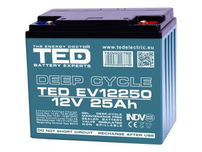 TED ® 12V 25Ah Dziļās izlādes un slodzes želejas akumulators (GEL Deep Cycle) | M5 | 181 x 76 x 167 mm
