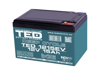 TED ® 12V 15Ah Dziļās izlādes un slodzes želejas akumulators (GEL Deep Cycle) | M5 | 151 × 98 × 95 mm