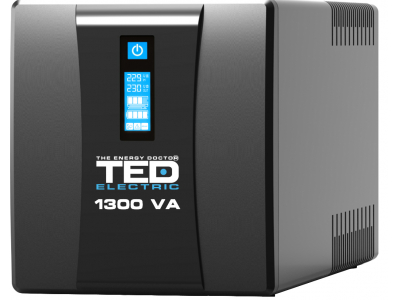 TED ® 1300VA 750W UPS Line Interactive – LCD displejs – 4 x izejas | Akumulatori 2x 12V-7Ah