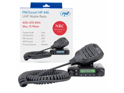 PNI ® Escort HP 446 UHF rācija, 199 kanāli, ASQ 9 līmeņi, Scan, CTCSS-DCS, jauda 15W, NRC