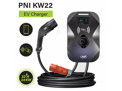 PNI ® Trīsfāžu uzlāde, 22kW elektriskajām automašīnām, 32A/16A/13A/10A , IP55, Mob. app + RFID karte