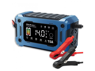 Qoltec ® Viedais 12V 15A lādētājs ar mikroprocesoru un LCD | AGM, GEL, SLA, EFB, LiFePO4 akumulatoriem