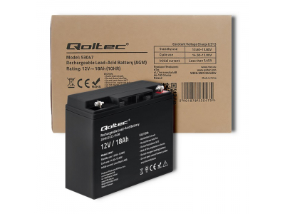 Qoltec ® AGM akumulators | 12V | 18Ah | Bezapkopes | Efektīvs | Ilgmūžīgs (LongLife) | UPS, skrejriteņiem