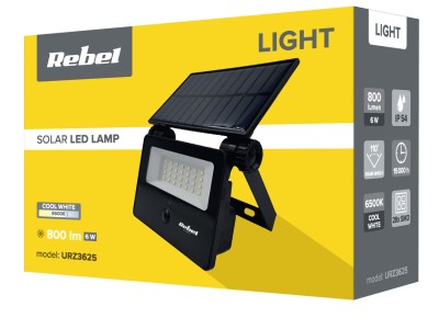 REBEL ™ Prožektors ar SOLĀRO paneli un akumulatoru | Kustības un krēslas sensors | 6W | 800 lm | 6500K | IP5