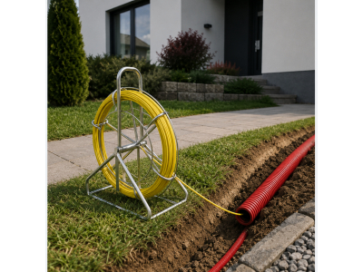 ElectroBase ® PROFI cinkota kabeļu vilkšanas ierīce – buksieris uz statīva | stikla šķiedra (FRP) 4,5 mm | 100 m