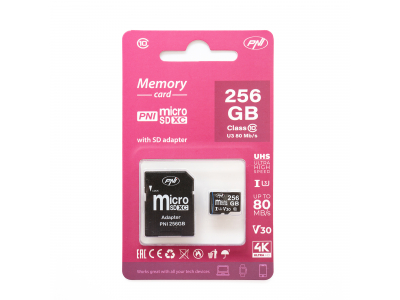 PNI ® MicroSDXC 256GB atmiņas karte ar SD adapteri, 10. klase, 80 Mb/s, V30 | SDXC | UHS Speed Class 3
