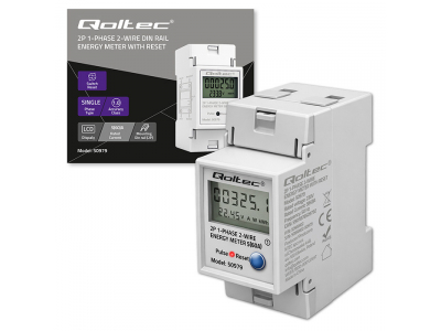 Qoltec ® Vienfāzes elektroenerģijas skaitītājs | DIN | RESET | periodiskais / nepārtrauktā uzskaite | 60A