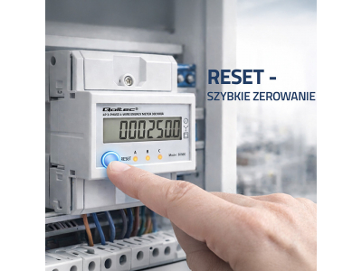 Qoltec ® Trīsfāžu elektroniskais skaitītājs ar atiestatīšanu | DIN sliedes enerģijas patēriņa skaitītājs | 40