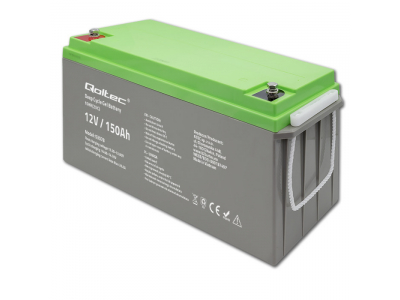 Qoltec ® Dziļās izlādes gēla akumulators | 12V | 150Ah | 44.5kg | Bez apkopes | Profesionāls | LongLife | | Q