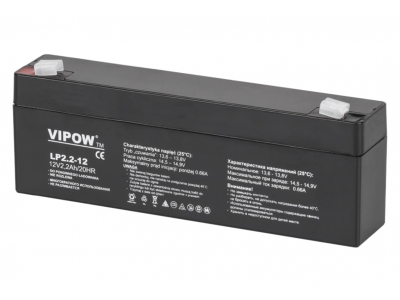 Vipow 12V 2.2Ah gēla akumulators :: AGM : 12 Volti, 2.2 ampērstundas (Ah) :: Klemmes tips T1 (4.75mm)