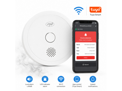 PNI ® Wi-Fi dūmu sensors SafeHouse , Tuya vadība, 3V, 85 dB trauksme | PNI HS261