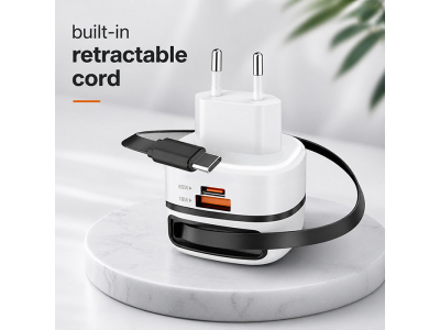 Qoltec ® Īpaši ātrs 65W GaN tīkla lādētājs | USB-C PD PPS | 5–20V | 3–3.25A | portatīvajam datoram | MacBook